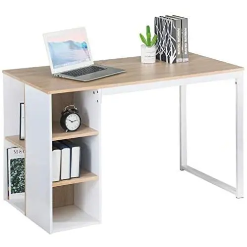 Office Computer Writing Desk with Storage Large Work Desk with 5 Shelves Students Study Table Modern Wood Home PC Laptop Table with Metal Legs White Furniture Sets(43.3 x 19.7 x 29.5 inches)