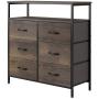 HOMECHO Fabric Dresser Chest with 6 Drawers, Wide Chest of Drawers with 2 Tier Wood Shelves, Sturdy Metal Frame, Tall Nightstand Functional Organizer Unit for Closets, Bedroom, Hallway, Dark Brown