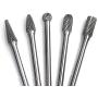 YUFUTOL Carbide Burrs Set - 5pcs diameter Extended Long Double Cut Solid Carbide Rotary Burr File Set 1/4 Inch Shank for Die Grinder Drill, Metal Carving,Polishing,Engraving,Drilling