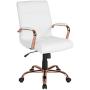 Flash Furniture Mid-Back White LeatherSoft Executive Swivel Office Chair with Rose Gold Frame and Arms