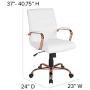 Flash Furniture Mid-Back White LeatherSoft Executive Swivel Office Chair with Rose Gold Frame and Arms
