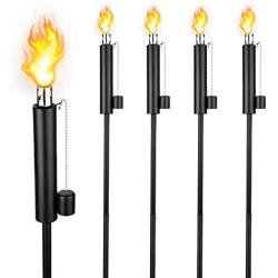 Vehipa Outdoor Torches/Patio Flame Metal Torch - Set of 4, Backyard Torch with Snuffer Covers for Garden Decorating,Parties（45 in）