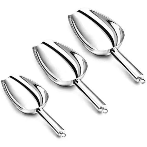 Ice Scoop Set, P&P CHEF 3-Pieces Stainless Steel Metal Food Scoop, Utility for Candy/Ice Cube/Dry Food/Flour/Popcorn, 5/8/12 Ounce