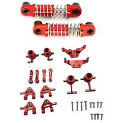 JVSISM 2Pcs 1/28 RC Aluminum Shock Absorbers for WLtoys RC Car K969 K989 K999 P929 4WD Short Course Drift Red & 1 Set Metal Upgraded Parts Steering Cup Swing Arm Shock Absorber Plate Set