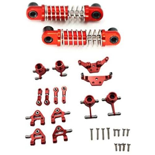 JVSISM 2Pcs 1/28 RC Aluminum Shock Absorbers for WLtoys RC Car K969 K989 K999 P929 4WD Short Course Drift Red & 1 Set Metal Upgraded Parts Steering Cup Swing Arm Shock Absorber Plate Set