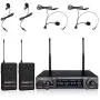 Metal Wireless Receiver, Phenyx Pro UHF Wireless Microphone System With 2 Bodypacks, 2 Lapels and 2 Headsets, Fixed Frequency, 16 Hrs Long Battery Life, Ideal for Church, Outdoor Events (PTU-51D)