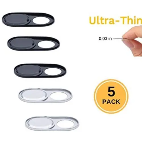 Thin Alloy Webcam Slide Cover Privacy for Your Laptop Tablet Smartphone 5-Pack (Black/Silver) Thin Alloy Webcam Slide Cover Privacy for Your Laptop Tablet Smartphone 5-Pack (Black/Silver)
