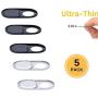 Thin Alloy Webcam Slide Cover Privacy for Your Laptop Tablet Smartphone 5-Pack (Black/Silver)