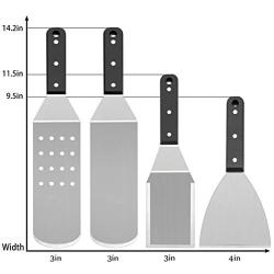 HaSteeL Griddle Accessories, 6-Piece Metal Spatula Set Stainless Steel with Riveted Handle for BBQ Flat Top Grill, Pancake Flipper/Griddle Scraper/Hamburger Turner - Dishwasher Safe