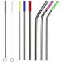 Extra Long Stainless Steel Metal Straws - Fits Yeti, RTIC, SIC, Ozark Trail Tumblers, Set of 6 (6mm, 8mm, 10mm wide) with 6 Soft Silicon Tips & 2 Free Cleaning Brushes (Silver)