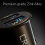 Crave Metal Car Charger [24W 4.8A 2 Port Dual USB] Zinc Alloy Universal Compact 12 Volt Charger, Smart Charge IC Technology - Gunmetal