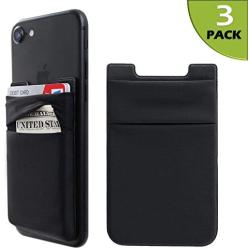 Phone Card Holder Stretchy Lycra Wallet Pocket Credit Card ID Case Pouch Sleeve 3M Adhesive Sticker Compatible with iPhone Samsung Galaxy Android Smartphones - 3Pack Black