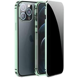 Jonwelsy Anti Peeping Case for iPhone 12 Pro Max (6.7 Inch), Double-Sided Anti Spy Tempered Glass Privacy, 360 Degree Protection Cover, Magnetic Adsorption Metal Bumper for iPhone 12 PM (Light Green)