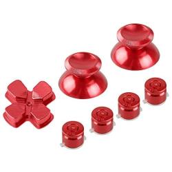 XFUNY Metal Bullet Buttons ABXY Buttons + Thumbsticks Thumb Grip and Chrome D-pad for PS4 DualShock 4 Controller Mod Kit (Red)