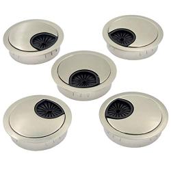 DGOL 5 pcs 1-7/8 inch (48MM) Metal Desk Grommet Cable Cord Wire Hole Cover Outlet Port (Brushed Silver)