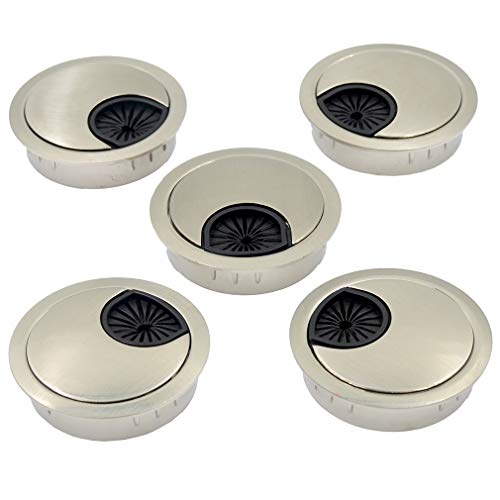 DGOL 5 pcs 1-7/8 inch (48MM) Metal Desk Grommet Cable Cord Wire Hole Cover Outlet Port (Brushed Silver)