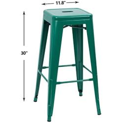 Furmax 30 Inches Metal Bar Stools High Backless Stools Indoor Outdoor Stackable Kitchen Stools Set of 4 (Green)