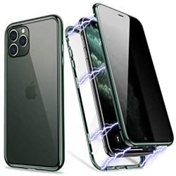 iPhone 11 Pro Case, ZHIKE Anti Peeping Privacy Magnetic Phone Case Double Side Cover Magnet Absorption Metal Bumper Frame Tempered Glass Full Screen Coverage (Anti-Spy, Midnight Green)