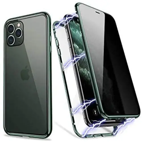 iPhone 11 Pro Case, ZHIKE Anti Peeping Privacy Magnetic Phone Case Double Side Cover Magnet Absorption Metal Bumper Frame Tempered Glass Full Screen Coverage (Anti-Spy, Midnight Green)