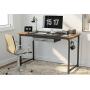 CubiCubi Computer Desk with Drawer 47'' Study Writing Table for Home Office, Modern Simple Style PC Desk with Splice Board, Black Metal Frame, Black and Rustic Brown