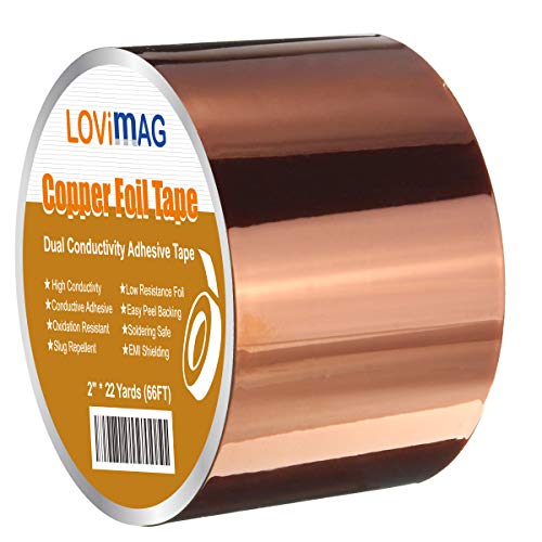 Copper Foil Tape (2inch X 33 FT) with Conductive Adhesive for Guitar and EMI Shielding, Slug Repellent, Crafts, Electrical Repairs, Grounding