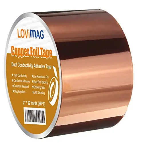 Copper Foil Tape (2inch X 33 FT) with Conductive Adhesive for Guitar and EMI Shielding, Slug Repellent, Crafts, Electrical Repairs, Grounding Copper Foil Tape (2inch X 33 FT) with Conductive Adhesive for Guitar and EMI Shielding, Slug Repellent, Crafts, Electrical Repairs, Grounding