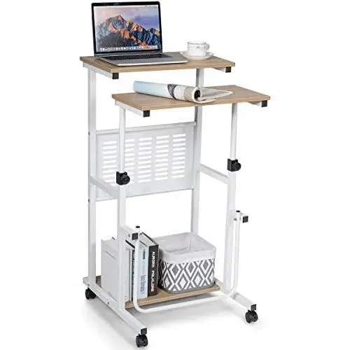 Tangkula Mobile Standing Desk, Height Adjustable Stand Up Desk Computer Workstation, Movable Computer Cart with 4 Rolling Wheels & Footrest, Suitable for Sitting or Standing (Oak) Tangkula Mobile Standing Desk, Height Adjustable Stand Up Desk Computer Workstation, Movable Computer Cart with 4 Rolling Wheels & Footrest, Suitable for Sitting or Standing (Oak)