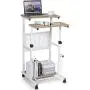 Tangkula Mobile Standing Desk, Height Adjustable Stand Up Desk Computer Workstation, Movable Computer Cart with 4 Rolling Wheels & Footrest, Suitable for Sitting or Standing (Oak) Tangkula Mobile Standing Desk, Height Adjustable Stand Up Desk Computer Workstation, Movable Computer Cart with 4 Rolling Wheels & Footrest, Suitable for Sitting or Standing (Oak)