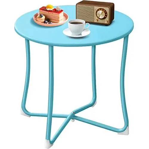 Metal Patio Side Table 18” x 18” Heavy Duty Weather Resistant Anti-Rust Outdoor End Table Small Steel Round Coffee Table Porch Table Snack Table for Balcony Garden Yard Lawn, Light Blue Metal Patio Side Table 18” x 18” Heavy Duty Weather Resistant Anti-Rust Outdoor End Table Small Steel Round Coffee Table Porch Table Snack Table for Balcony Garden Yard Lawn, Light Blue