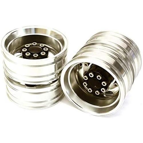 Integy RC Model Hop-ups C27650SILVER Machined Alloy T8 Rear Dually Wheel Set for Tamiya 1/14 Scale Tractor Trucks