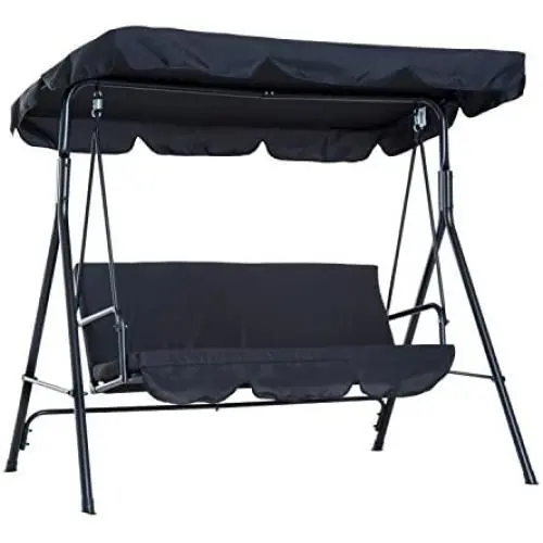 Outsunny 3-Person Porch Lawn Swing with Canopy, Outdoor Yard Glider Swing Chair with Stand, Black Outsunny 3-Person Porch Lawn Swing with Canopy, Outdoor Yard Glider Swing Chair with Stand, Black