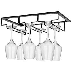 DEFWAY Wine Glass Rack - 2 Pack Under Cabinet Stemware Wine Glass Holder Glasses Storage Hanger Metal Organizer for Bar Kitchen Black