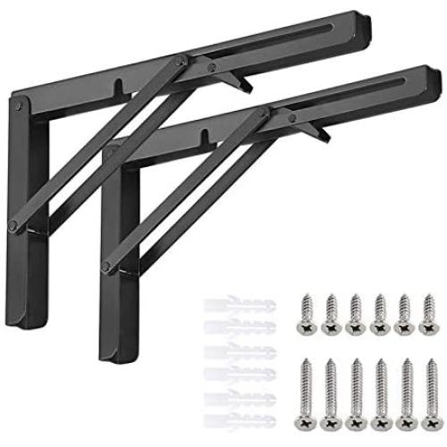 Folding Shelf Brackets, Heavy Duty Metal Triangle Shelf Bracket, DIY Wall Mounted Shelf Bracket, Max Load: 150lb, for Table Work Bench Space Saving (14 Inch x 2 Pack, Black)