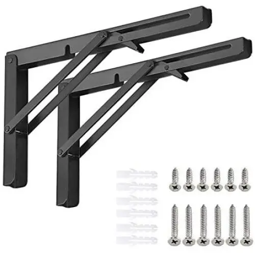 Folding Shelf Brackets, Heavy Duty Metal Triangle Shelf Bracket, DIY Wall Mounted Shelf Bracket, Max Load: 150lb, for Table Work Bench Space Saving (14 Inch x 2 Pack, Black) Folding Shelf Brackets, Heavy Duty Metal Triangle Shelf Bracket, DIY Wall Mounted Shelf Bracket, Max Load: 150lb, for Table Work Bench Space Saving (14 Inch x 2 Pack, Black)
