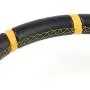 Black Leather/Silver 3 Spokes/Yellow Stitch and Stripe 3.50'' Deep Dish 70mm 6-Bolt Pattern 320mm (12.60'' Inches) Steering Wheel