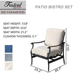 Festival Depot 2 of Outdoor Patio Bistro Armrest Chairs with Cushions Set Premium Fabric Metal Frame Furniture Set Garden Dining Seating Chair Thick & Soft Cushions (Beige)