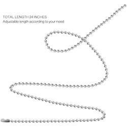 SUMERSHA 24 inches 100pcs Ball Bead Chain 2.4mm Nickel Plated Ball Chain Necklace Bead Adjustable Metal Pull Chain Extension Beaded Chain with 100pcs Extra Matching Connector Jewelry Findings