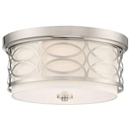 Kira Home Sienna 13'' Modern 2-Light Flush Mount Ceiling Light + Metal Drum Shade + White Fabric Shade + Round Frosted Glass Diffuser, Brushed Nickel Finish Kira Home Sienna 13'' Modern 2-Light Flush Mount Ceiling Light + Metal Drum Shade + White Fabric Shade + Round Frosted Glass Diffuser, Brushed Nickel Finish