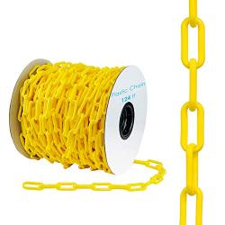 Houseables Plastic Chain, Safety Barrier, 124 Foot, 2'' Links, Light Weight, UV Protected, Accessory for Crowd Control, Queue Line, Decoration, Chains Link Fence (Yellow)