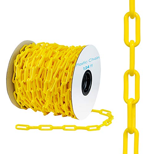 Houseables Plastic Chain, Safety Barrier, 124 Foot, 2'' Links, Light Weight, UV Protected, Accessory for Crowd Control, Queue Line, Decoration, Chains Link Fence (Yellow)