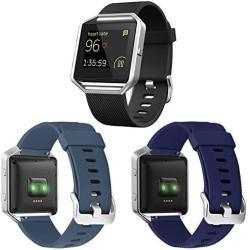 ESeekGo 3-Pack Compatible with Fitbit Blaze Bands for Men Women, Silicone Sport Band with 1 Pcs Metal Frame Compatible with Fitbit Blaze Fitness Accessory Replacement Wristband