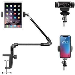 iPad Stand with 360° Tablet Tripod Holder Mount & Ball Head, 27in Flexible Webcam Stand for Desk and Bed, Projector Camera Mount for iPad 8th, iPad Pro 9.7'' 10.5'', iPad Mini, iPad Air, All Smartphones