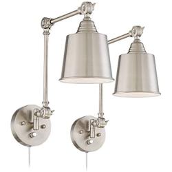 Mendes Modern Wall Lamps Plug in Set of 2 Brushed Nickel for Bedroom Living Room Reading - 360 Lighting