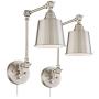 Mendes Modern Wall Lamps Plug in Set of 2 Brushed Nickel for Bedroom Living Room Reading - 360 Lighting