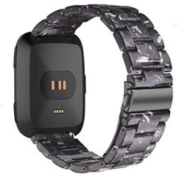 Ayeger Band Replacement for Fitbit Versa/Versa 2 Smart Watch/Special/Lite Edition, Fashion Resin Wristbands Women Men Replacement Bracelet Metal Stainless Steel Black Buckle(Black)