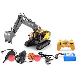 HMANE 3-in-1 RC Excavator Toy, 2.4G Remote Control Construction Truck Full Functional Engineering Excavator Bucket 660° Rotation Rechargeable Battery