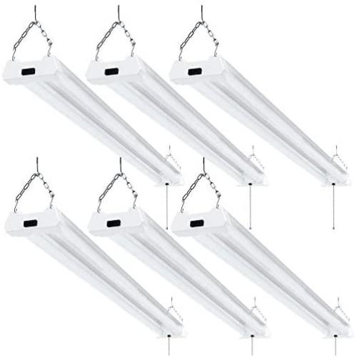 Sunco Lighting 6 Pack LED Utility Shop Light, 4 FT, Linkable Integrated Fixture, 40W=260W, 5000K Daylight, 4100 LM, Frosted Lens, Surface/Suspension Mount, Pull Chain, Garage - ETL, Energy Star