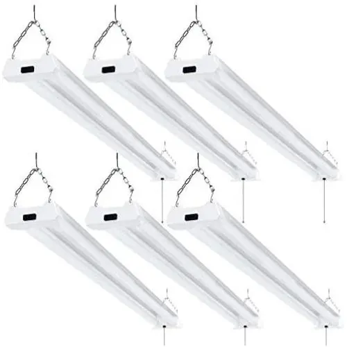 Sunco Lighting 6 Pack LED Utility Shop Light, 4 FT, Linkable Integrated Fixture, 40W=260W, 5000K Daylight, 4100 LM, Frosted Lens, Surface/Suspension Mount, Pull Chain, Garage - ETL, Energy Star