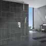 Ceiling Mounted Shower System-Polished Chrome Shower Combo Set with 12 Inches Square Rain Shower Head, Handheld and Shower Faucet Rough-in Mixer Valve and Trim