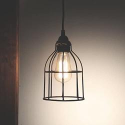 Rustic State Set of 2 Industrial Vintage Style | DIY Farmhouse Metal Wire Cage for Hanging Pendant Lighting | Light Fixture Lamp Guard | Rare Curved Design Black